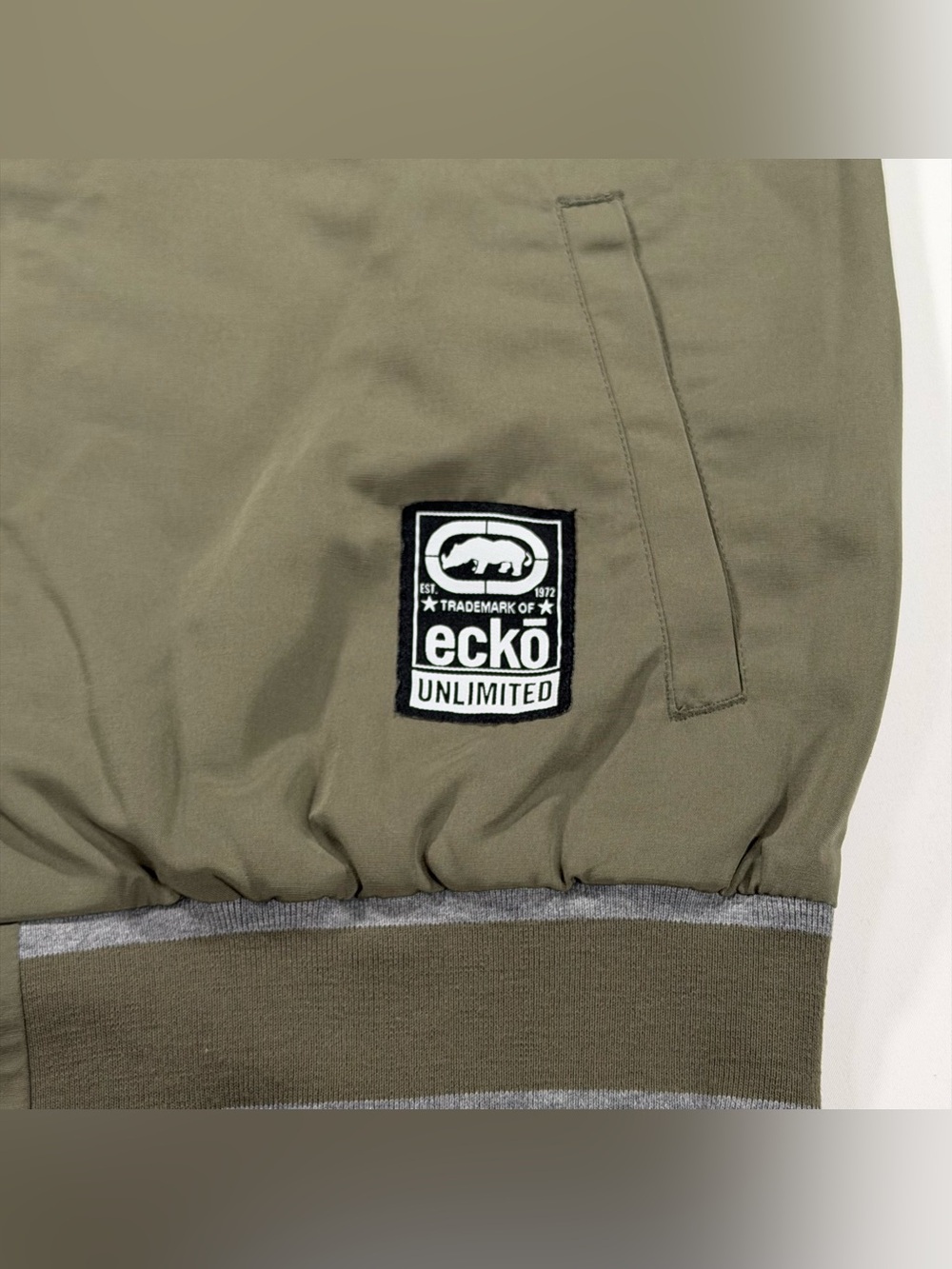 Ecko Unltd Mens Hooded Bomber Jacket Size XL Olive Green Full Zip Windbreaker - Picture 5 of 11